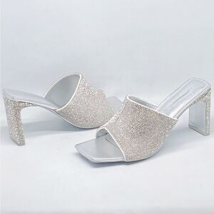 SIMKHAI Asia 90MM Crystal-Embellished Leather Mules size 41